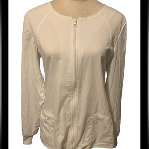 Cherokee Core Stretch Lab Coat White Zip Front Small 26” Length